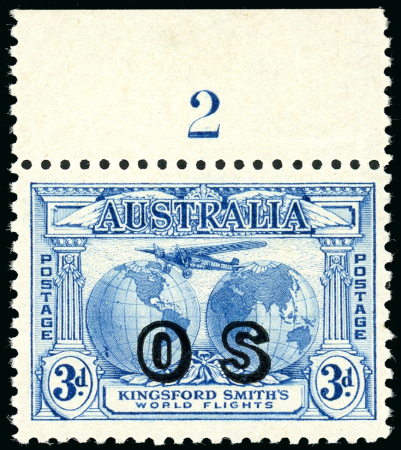 Stamp of Australia » Commonwealth of Australia 1931 3d. blue, overpinted "OS" type O4, from the top