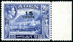 Stamp of Aden 15c on 2½a deep ultramarine (type 12) from the right
