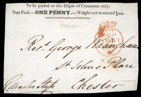 Stamp of Great Britain » 1840 Parliamentary Envelopes GB Pair of items incl. 1840 House of Commons envelope front and 1854 House of Commons wrapper