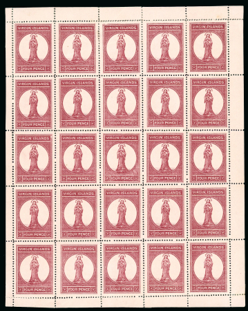 Stamp of British Virgin Islands 1867-70 4d Lake in a complete mint sheet of 25,  some
