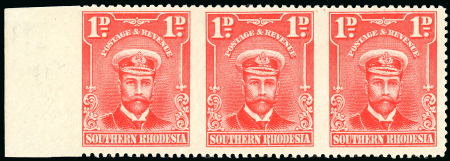 Stamp of Southern Rhodesia 1924 1d bright rose horizontal strip of threefrom the