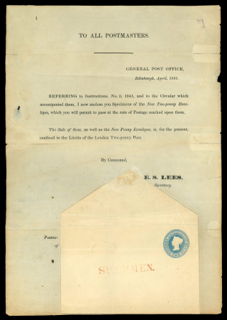 Stamp of Great Britain » Postal Notices GB 1841 Postal notice from E. S. Lees, Secretary at the Edinburgh GPO announcing the 2d postal stationery envelope
