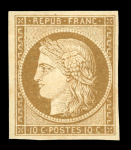 Stamp of France » Type Cérès de 1849-1850 1849, n°1 Cérès 10c bistre-jaune neuf sans charnière