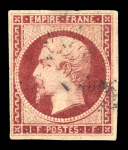 Stamp of France » Empire 1853-1862 1854, n°18 Napoléon non dentelé 1fr carmin oblitération