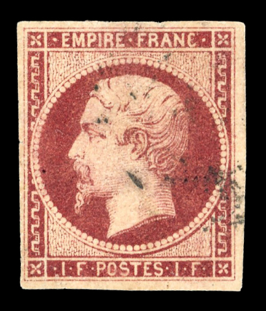 Stamp of France » Empire 1853-1862 1854, n°18 Napoléon non dentelé 1fr carmin oblitération