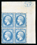 Stamp of France » Empire 1853-1862 1862, n°22 Napoléon dentelé 20c bleu en bloc de quatre