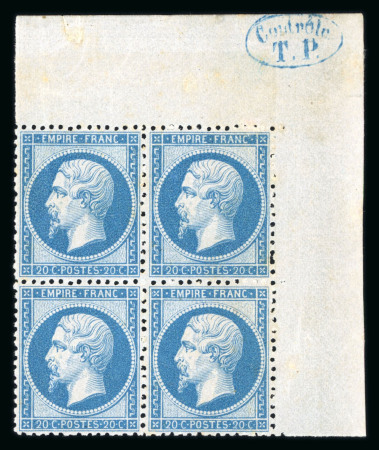 Stamp of France » Empire 1853-1862 1862, n°22 Napoléon dentelé 20c bleu en bloc de quatre