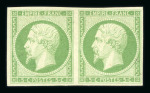 Stamp of France » Empire 1853-1862 1854, n°12 Napoléon non dentelé 5c vert paire neuve