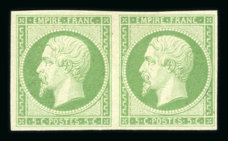 Stamp of France » Empire 1853-1862 1854, n°12 Napoléon non dentelé 5c vert paire neuve
