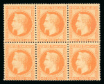 Stamp of France » Empire Lauré 1863-1870 1868, n°31 Napoléon lauré 40c orange en bloc de 6 EXEMPLAIRES