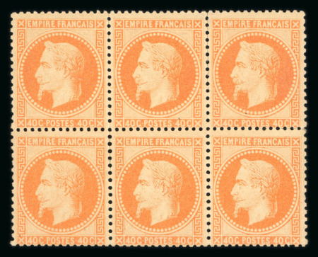 Stamp of France » Empire Lauré 1863-1870 1868, n°31 Napoléon lauré 40c orange en bloc de 6 EXEMPLAIRES