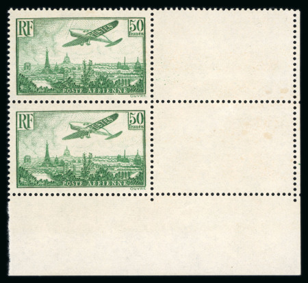 Stamp of France » Poste Aérienne 1936, PA n°14 50fr vert avion survolant Paris  neuf**