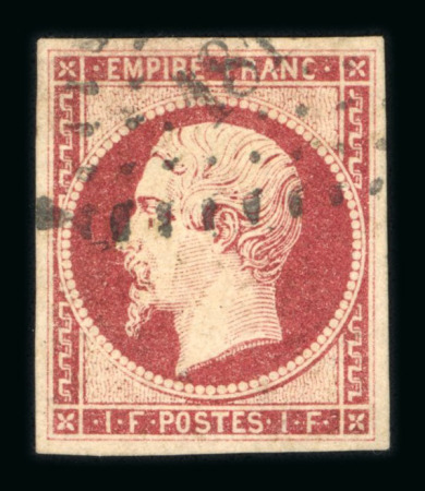 Stamp of France » Empire 1853-1862 1864, n°18 Napoléon non dentelé 1fr carmin oblitéré