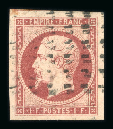 Stamp of France » Empire 1853-1862 1864, n°18 Napoléon non dentelé 1fr carmin oblitéré