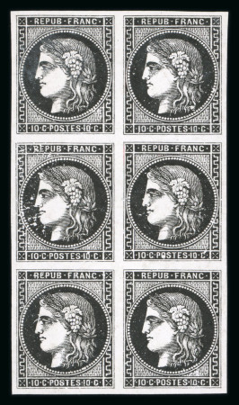 Stamp of France » Emission de Bordeaux 1870 1870, n°43 10c Bordeaux ESSAIS EN NOIR bloc de 6 neuf(*)