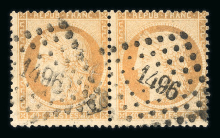 Stamp of France » Siège de Paris 1870 1870, n°38 Siège de Paris 40c orange PAIRE DE 4 RETOUCHÉS