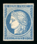 Stamp of France » Type Cérès de 1849-1850 1849, n°4 Cérès 25c bleu neuf, regommé, TB. Cote 8'000