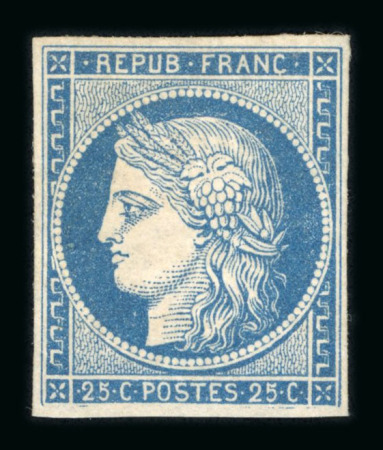 Stamp of France » Type Cérès de 1849-1850 1849, n°4 Cérès 25c bleu neuf, regommé, TB. Cote 8'000