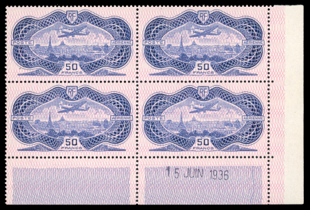 Stamp of France » Poste Aérienne 1930, Poste aérienne n°15 50fr burelé bloc de quatre
