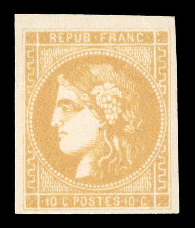 Stamp of France » Emission de Bordeaux 1870 1870, n°43Bc Cérès Bordeaux 10 bistre-CITRON neuf *