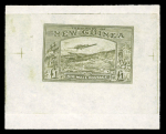 Stamp of New Guinea New Guinea 1939 Airplane £1 olive, the famous Oneglia forgery on white paper in the form of a die proof.