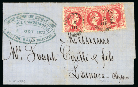Stamp of Bulgaria » Austrian Levant Post Offices Bulgaria 1872 entire Andrinople to Cyprus