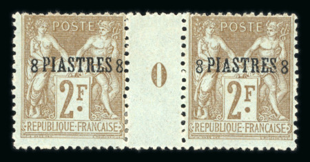 Stamp of Colonies françaises » Levant 1900, 8 piastres sur 2f bistre/azuré YT n° 7 en paire