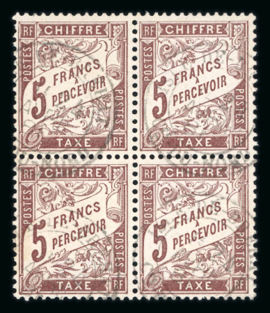 Stamp of France » Timbres-Taxe 1884, type Duval 5f marron YT n° 27 en bloc de quatre