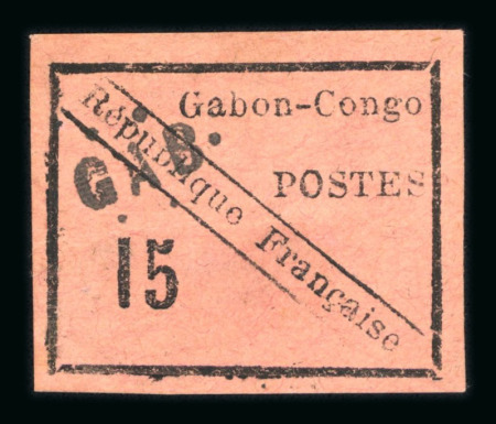 Stamp of Colonies françaises » Gabon 1889, YT n° 14 15c noir/rose neuf *, timbre rare, quelques