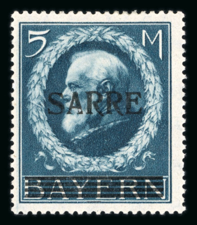 Stamp of Colonies françaises » Sarre 1920, 5m bleu YT n° 30 neuf *, très beau timbre signé