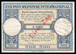 Stamp of Italy » Post Offices Abroad » Tunisia Italy 1941 international Reply coupon Lire 2,50 on 2 Lire used to Tripoli