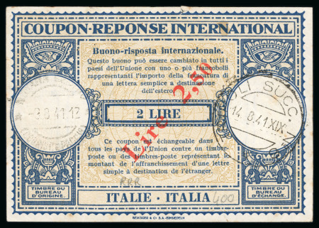 Stamp of Italy » Post Offices Abroad » Tunisia Italy 1941 international Reply coupon Lire 2,50 on 2 Lire used to Tripoli