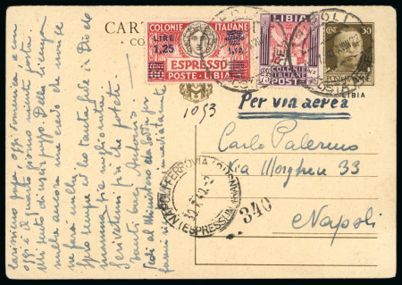 Stamp of Italy » Italian Colonies and Possessions » Libya Italy Post Office Libia 1940 uprated express 30c stationery to Napoli