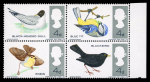 Stamp of Great Britain » Queen Elizabeth II GB 1966 Birds 4d (ordinary paper) se-tenant block of four with red omitted variety, mint n.h. right marginal