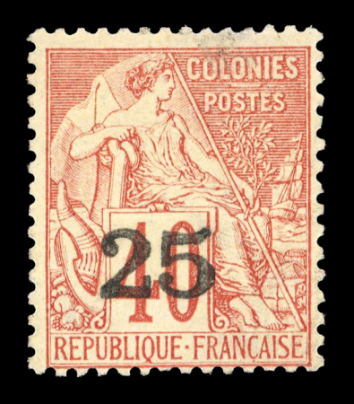 Stamp of Colonies françaises » Madagascar (Poste française) 1889, type Alphée Dubois surchargé 25c sur 40c rouge-orange