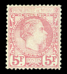 Stamp of Colonies françaises » Monaco 1885, Charles III 5f carmin sur vert YT n° 10 neuf
