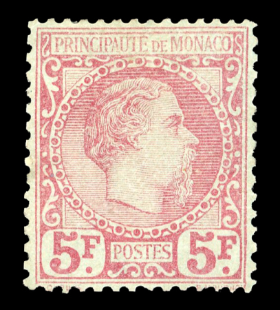 Stamp of Colonies françaises » Monaco 1885, Charles III 5f carmin sur vert YT n° 10 neuf