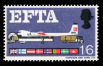 Stamp of Great Britain » Queen Elizabeth II GB 1967 EFTA mint n.h. group incl. 9d (phosphor) with brown omitted, 1s6d (phosphor) with blue-grey omitted