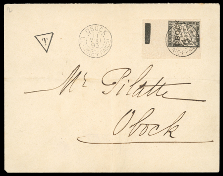 Stamp of Colonies françaises » Obock 1893, Taxe Y&T n°11 15c noir surchargé Obock sur enveloppe