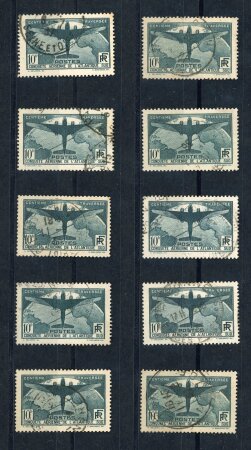 Stamp of France » Émissions à partir de 1900 1936, 10f Atlantique YT n° 321 x dix timbres oblitérés,