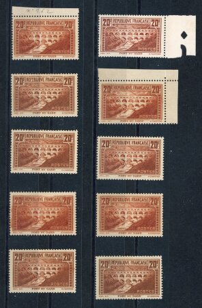 Stamp of France » Émissions à partir de 1900 1930, Pont du Gard Y&T n°262, stock de 10 timbres neufs