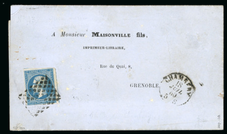 Stamp of France » Empire 1853-1862 1860, Napoléon 20c bleu Y&T n°14 oblitéré grille sarde