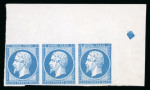 Stamp of France » Empire 1853-1862 1853, Napoléon non-dentelé YT n°14A 20c bleu, bande
