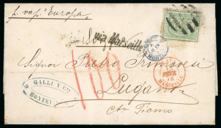 Stamp of France » Lettres Classiques 1874, Lettre de Montevideo (Uruguay) pour Lugano Ticino