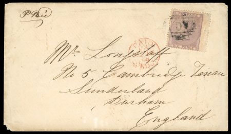 Stamp of British Guiana » British Post Offices 1858 (Jul 25) Envelope from Demerara to England, franked by GB 6d lilac wing margin example