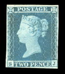 Stamp of Great Britain » 1841 2d Blue 1841-51 2d blue pl.4 SJ mint o.g. with light hinge remnant, with close to good margins