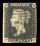 Stamp of Great Britain » 1840 1d Black and 1d Red plates 1a to 11 GB 1840 1d black pl.2 PF, very close to good margins, neatly cancelled by "73" London Office duplex