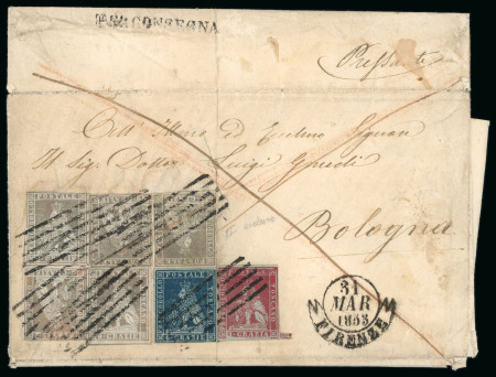 Stamp of Italian States » Tuscany Tuscany 1853 52cr rated cover Firenze to Bologna