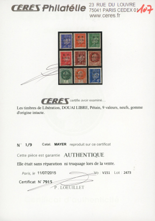 Stamp of France » Libération DOUAI (Nord) : 1944, 9 valeurs différentes au type