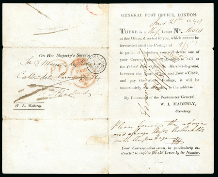 Stamp of Great Britain » Postal History 1848 (Jul 21) OHMS printed entire from the GPO in London